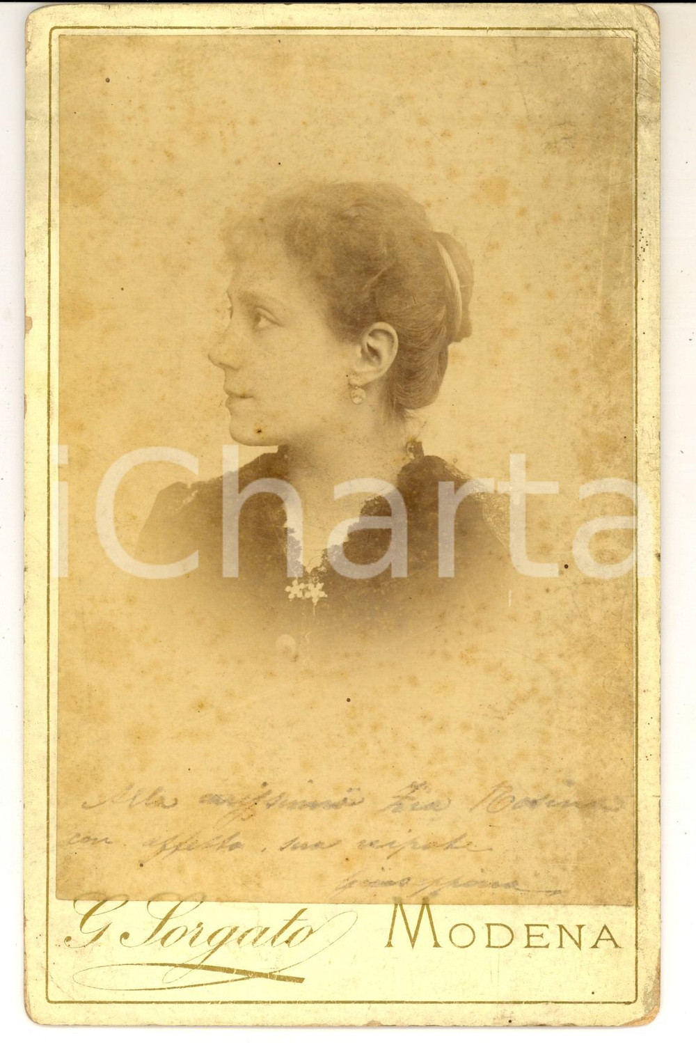 Fotografia d epoca originale 1910 ca MODENA Ritratto giovane donna famiglia MAZZERI  Foto SORGATO con dedica 1