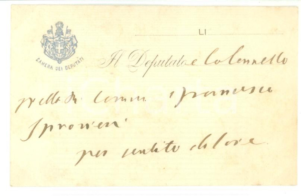 Autografo originale 1880 ca ROMA Condoglianze on. Francesco SPROVIERI Biglietto da visita autografo 1