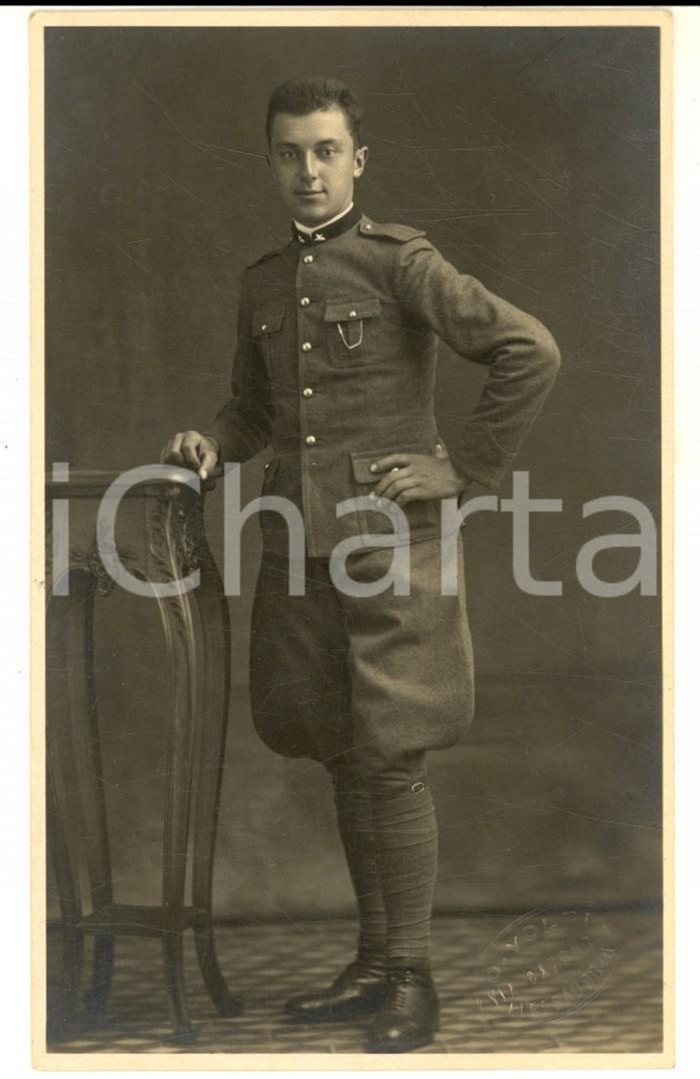 Fotografia d epoca originale 1930 ALESSANDRIA Ritratto di ufficiale di fanteria  Foto cartolina O. VOLPI 1