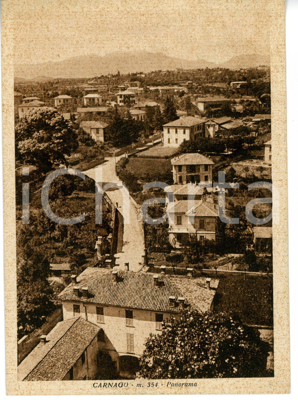 Cartolina originale da collezione 1943 CARNAGO VA Veduta panoramica con ville Cartolina VINTAGE FG VG 1