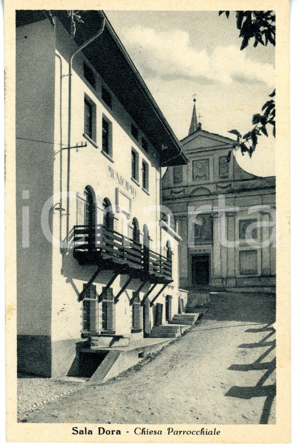 Cartolina originale da collezione 1944 SALA DORA AO Veduta municipio e chiesa di SAN CASSIANO Cartolina FP VG 1