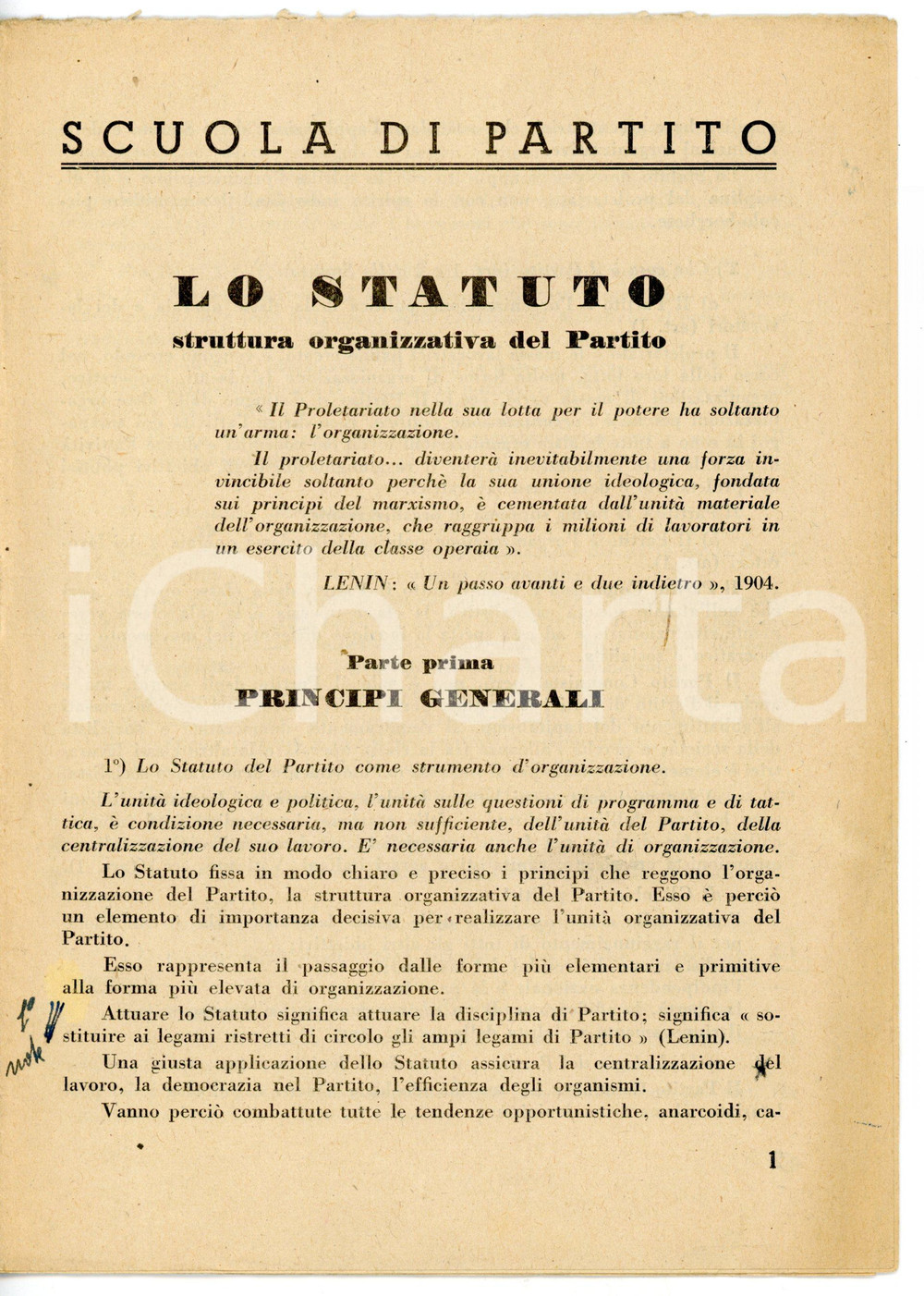 Libro, pubblicazione d epoca 1950 ca PARTITO COMUNISTA ITALIANO Scuola di Partito  Lo statuto Pubblicazione 1