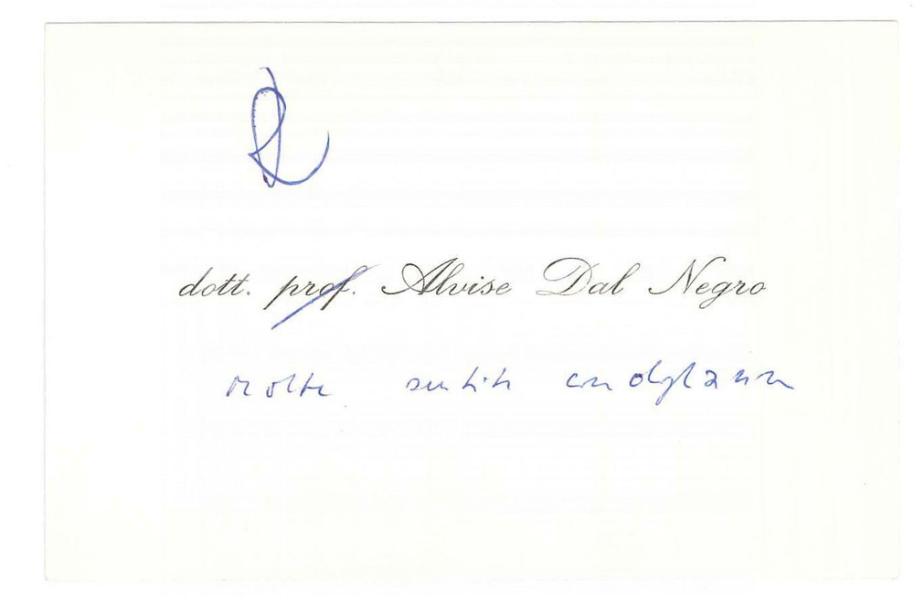 Autografo originale 1965 ca VERONA Alvise DAL NEGRO  Biglietto da visita AUTOGRAFO 1
