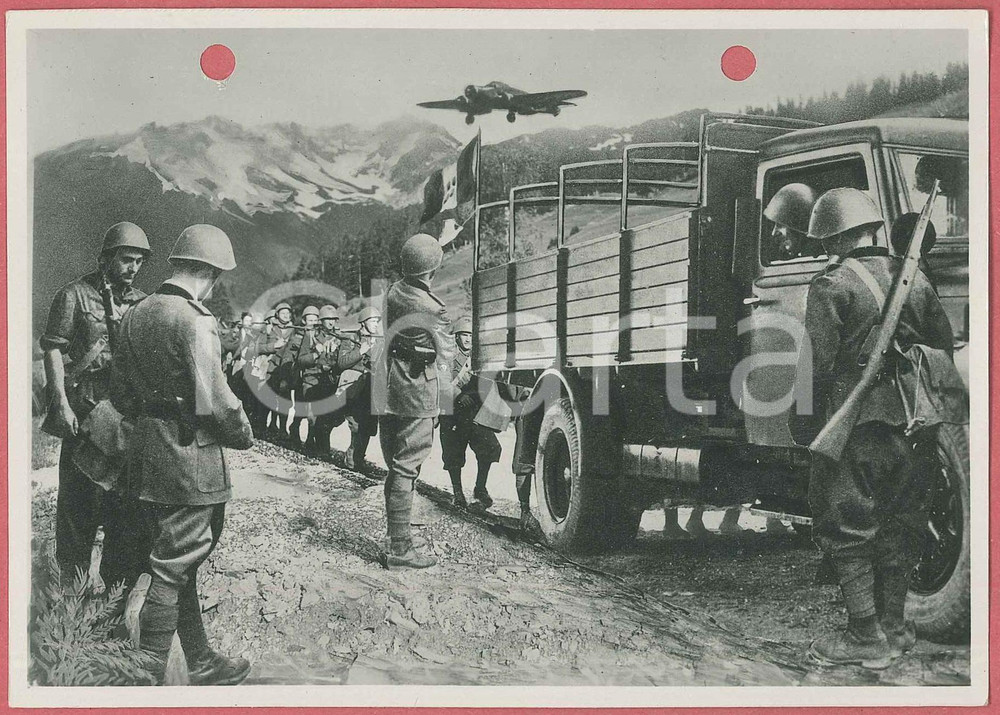 Cartolina originale da collezione 1940 WW2 Colonna in marcia con autocarro Foto per cartolina ditta Paolo MARZARI 1