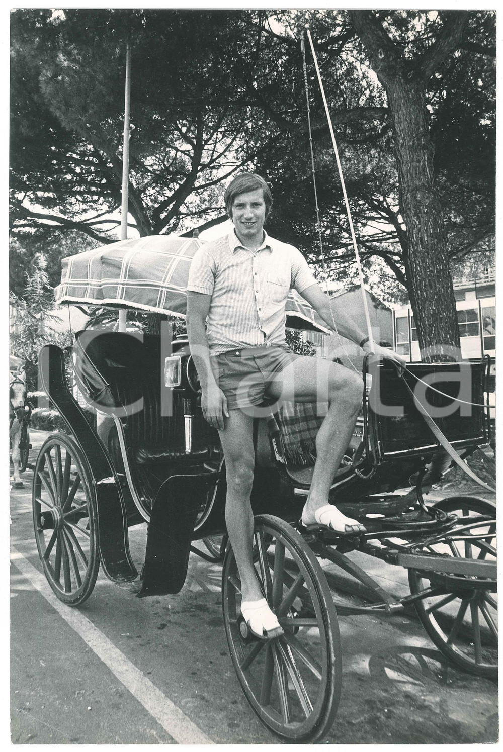 Fotografia d epoca originale 1970 ca CALCIO  JUVENTUS Pietro GEDEONE CARMIGNANI su calesse  Foto 1