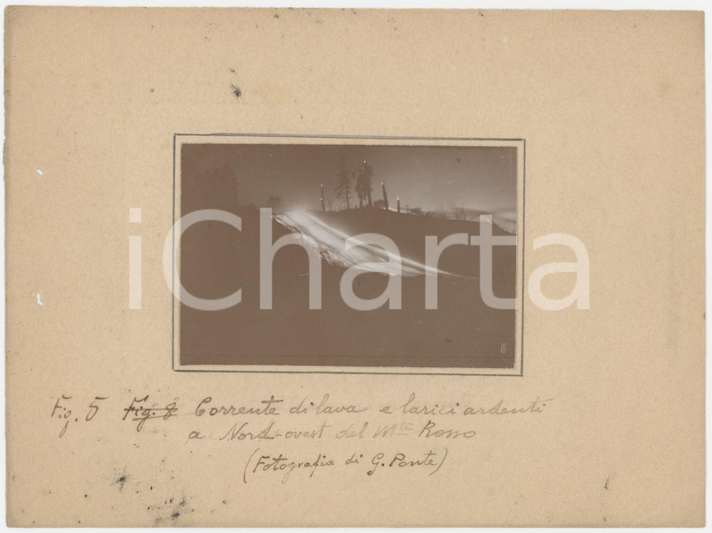 Fotografia d epoca originale 1910 ca Eruzione ETNA  Lava e larici ardenti sul MONTE ROSSO Foto Gaetano PONTE 1
