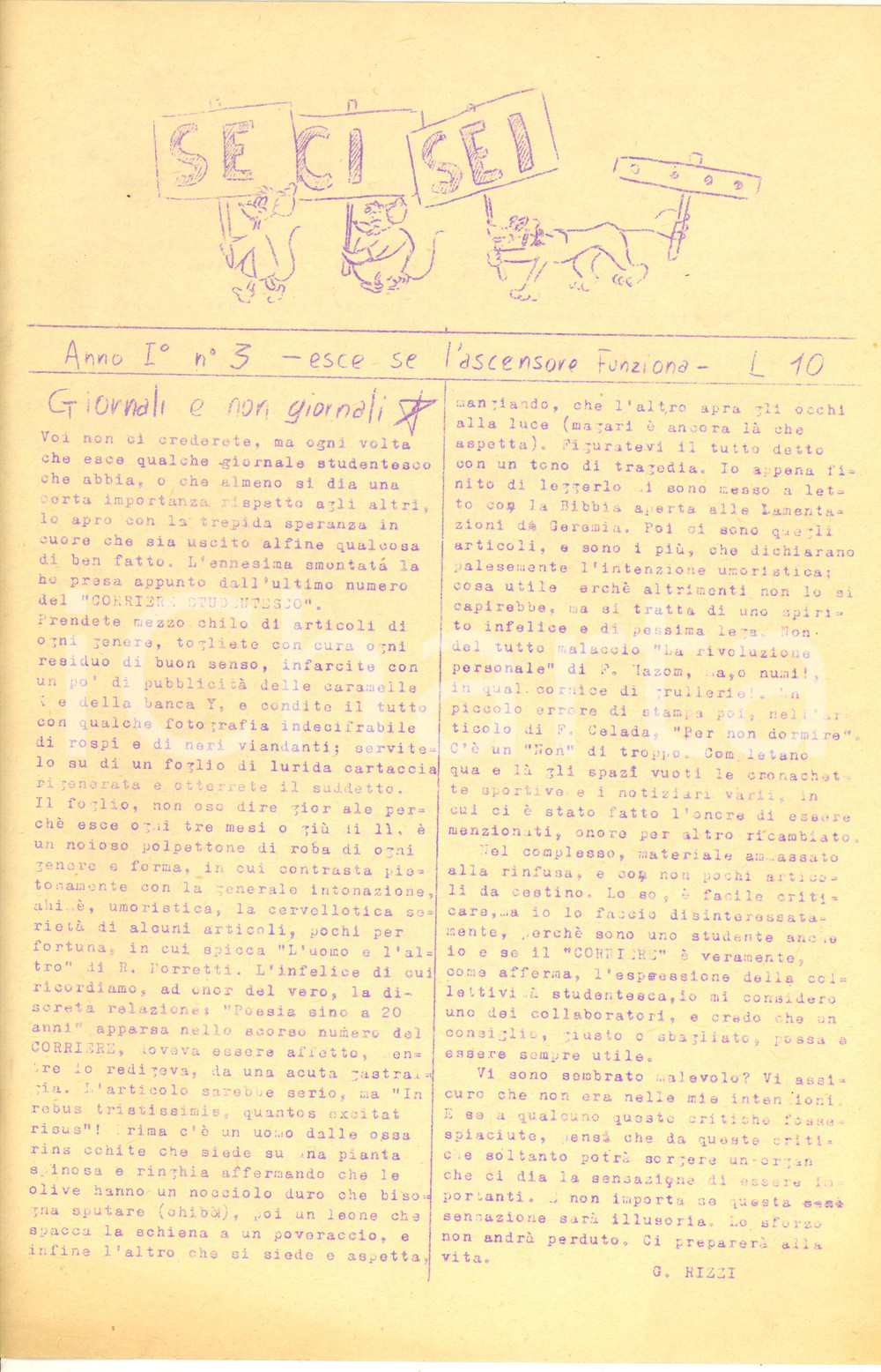 Giornale, rivista storica 1951 MILANO  SE CI SEI... Giornale studentesco PARINI  Giornali e non n° 3 1