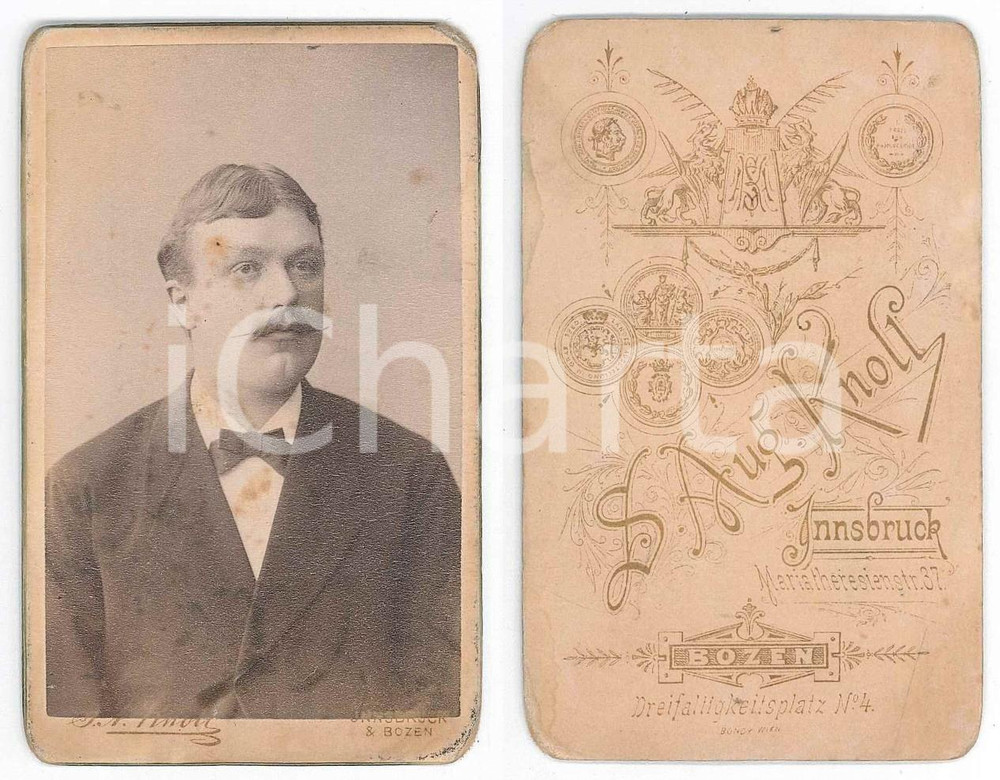 Fotografia d epoca originale 1880 ca INNSBRUCK Ritratto maschile  Busto  Foto August KNOLL CDV 1
