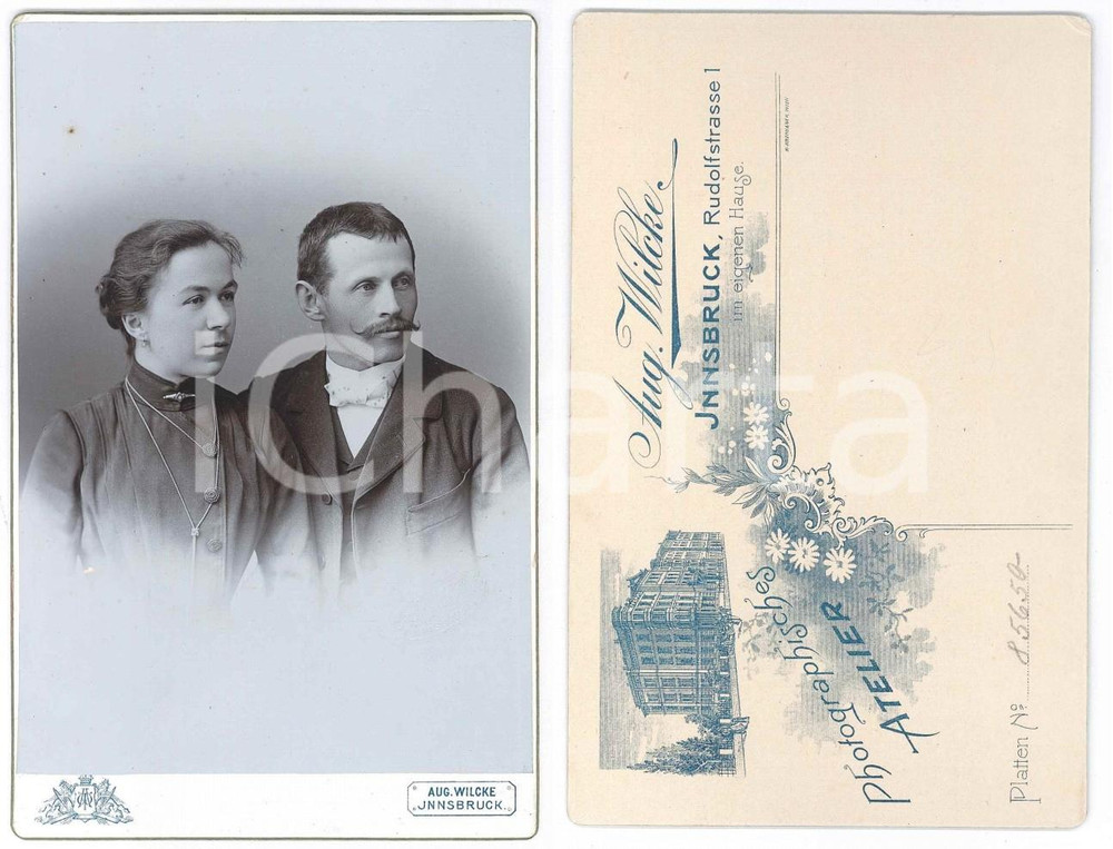 Fotografia d epoca originale 1900 ca INNSBRUCK AUSTRIA Coppia di coniugi Foto August WILCKE 11x17 cm 1