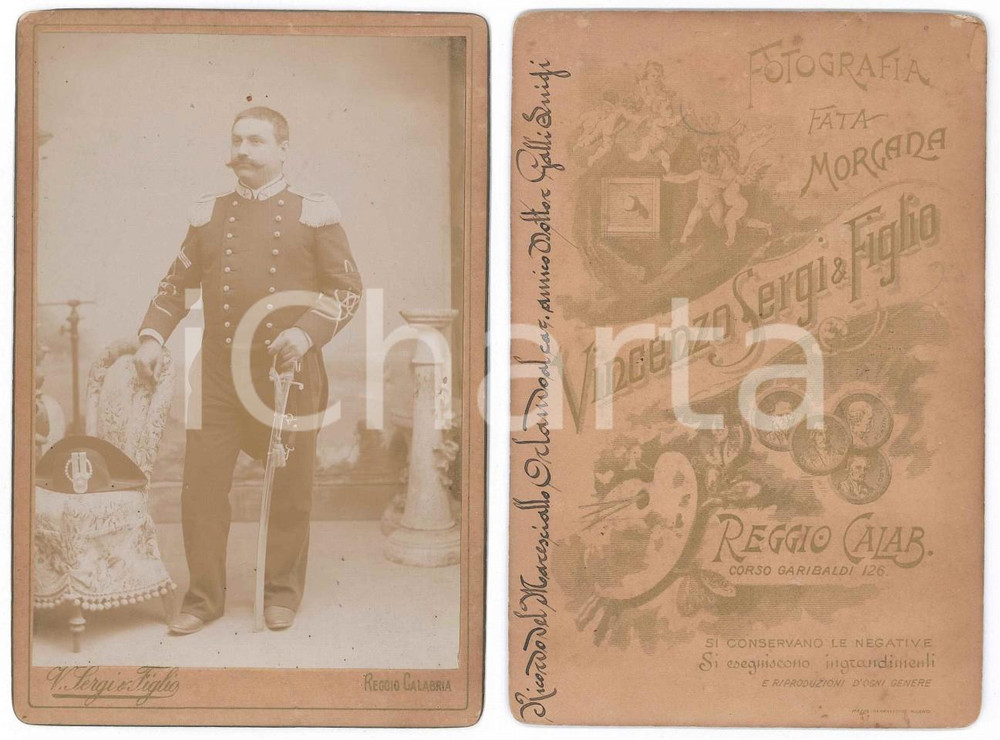 Fotografia d epoca originale 1900 ca REGGIO CALABRIA  CARABINIERI  Maresciallo ORLANDO Foto SERGI & Figlio 1