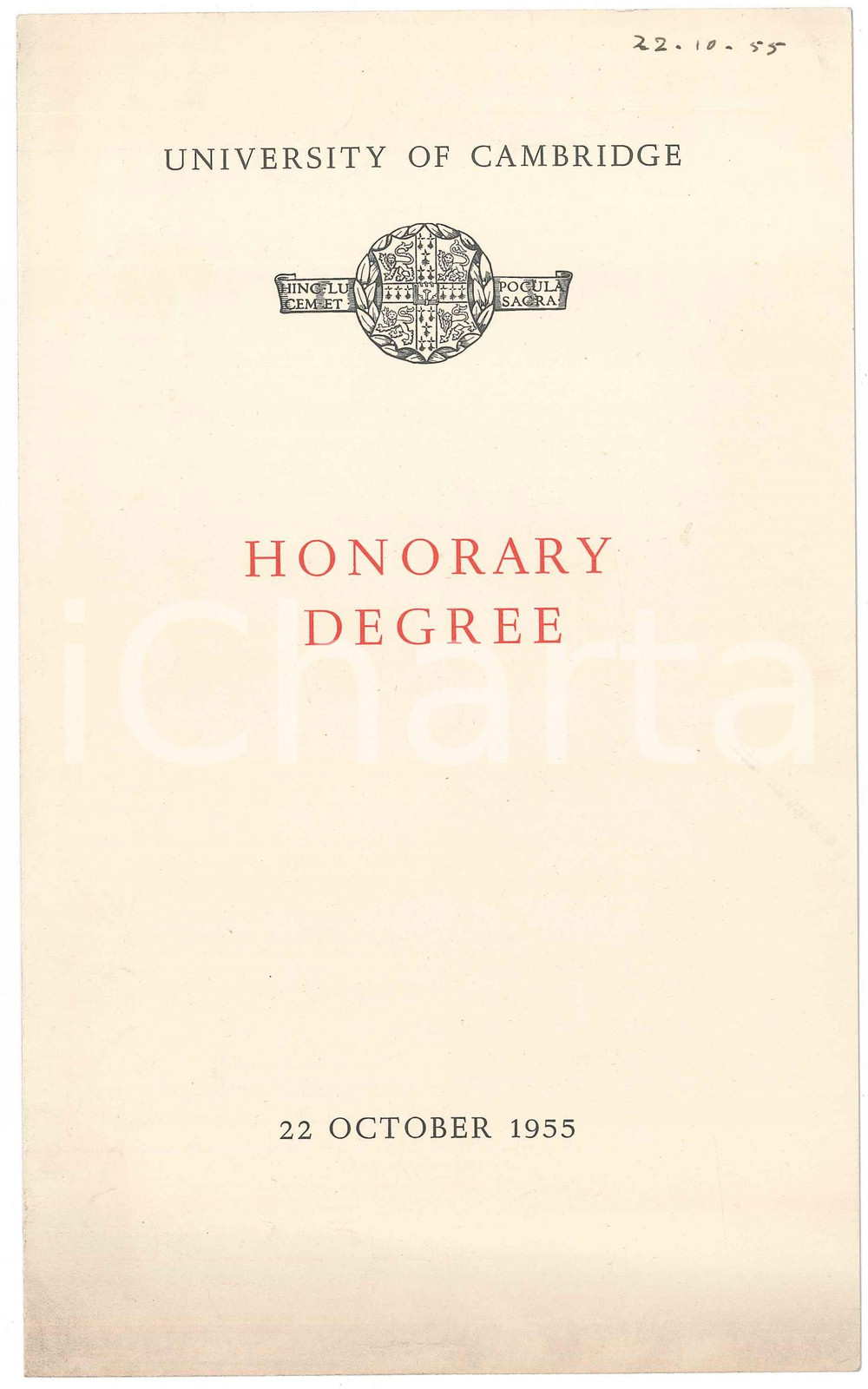 Libro, pubblicazione d epoca 1955 University of CAMBRIDGE Honorary Degree Albert SCHWEIZER  Speech orator 1