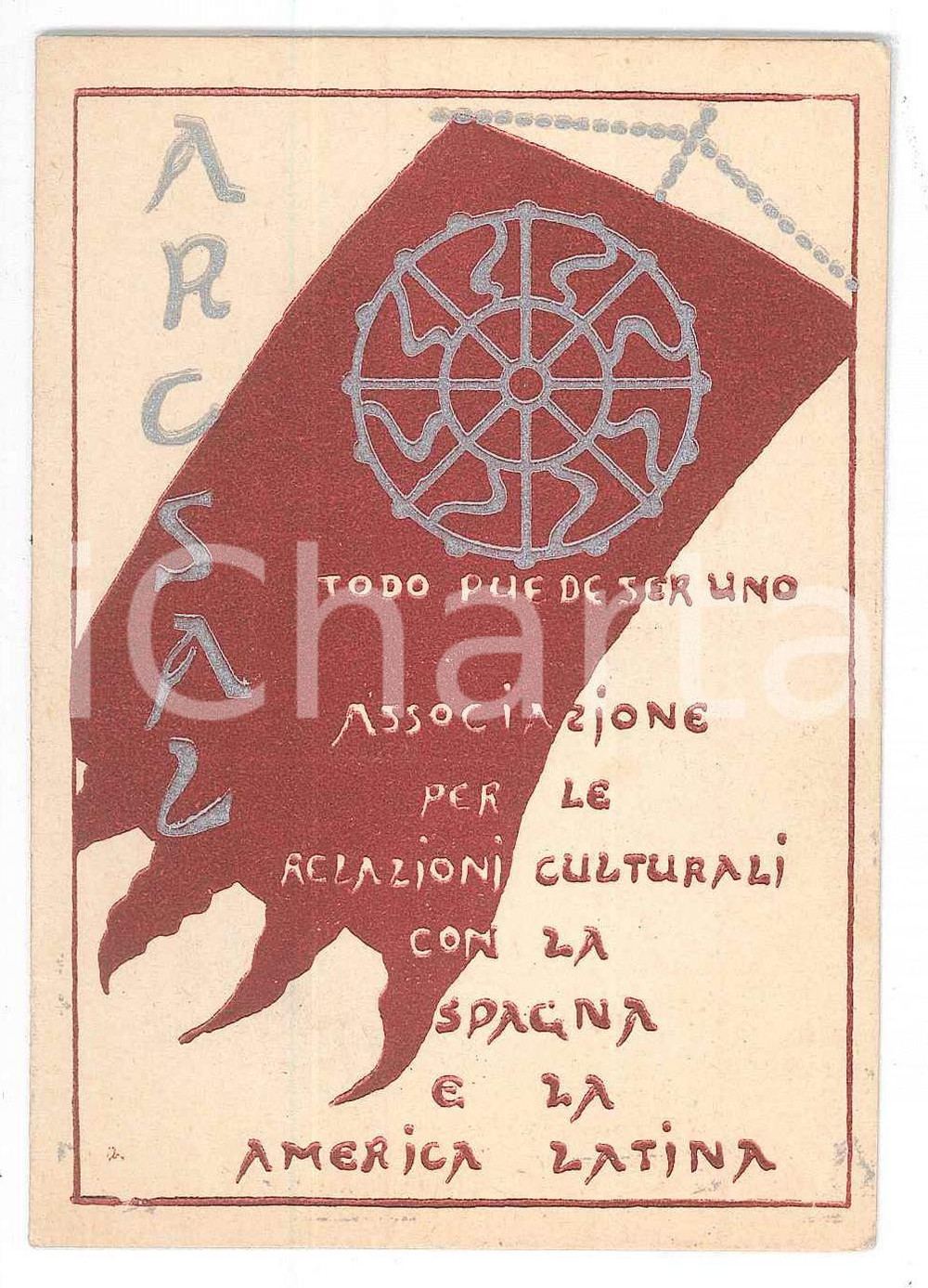1970 ca ARCSAL Associazione relazione culturali SPAGNA e AMERICA LATINA Tessera Tessera d'epoca. FAIR/discreto Lievi smussature agli angoli Formato: 7x11  cm originale e autentica 1