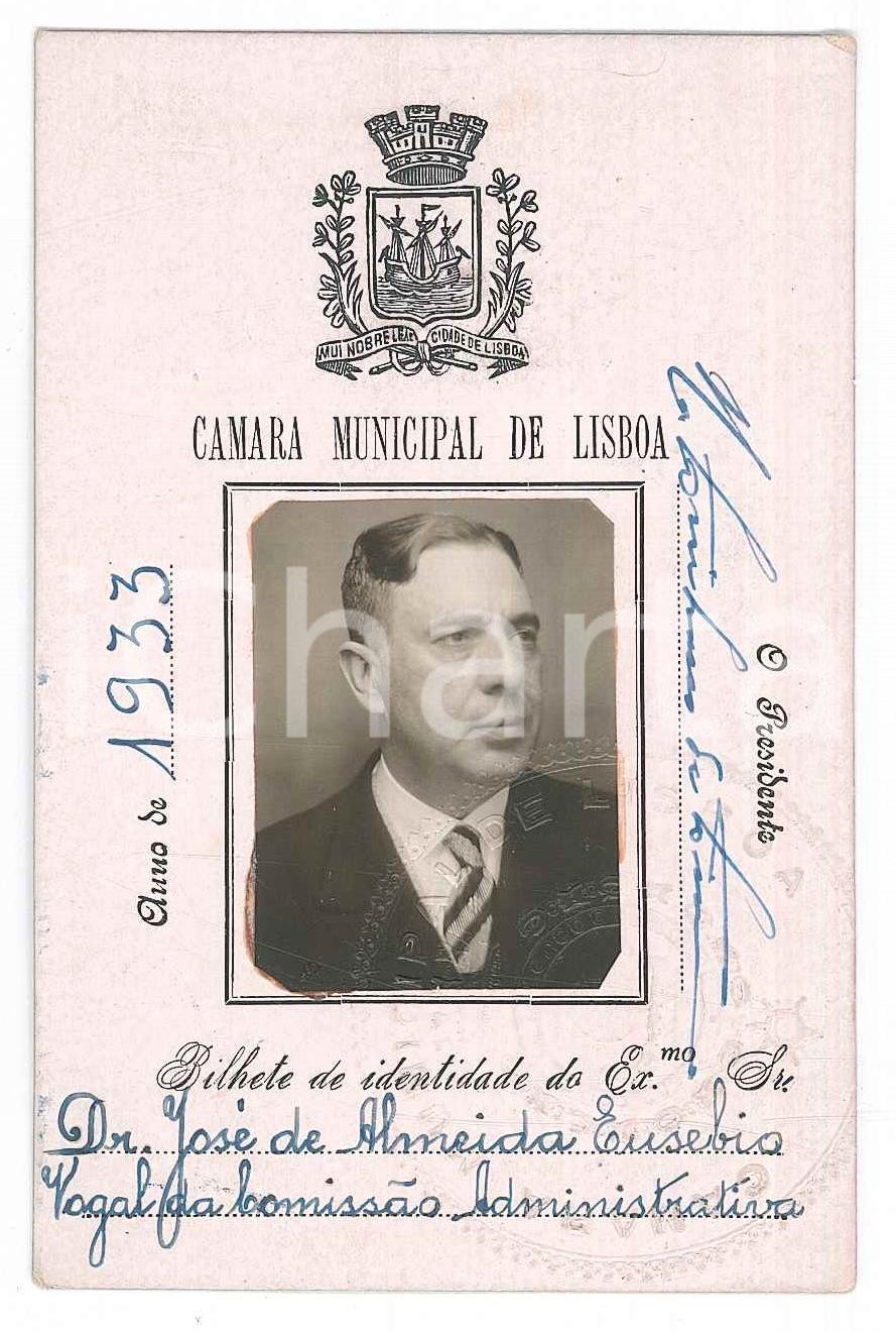 Oggetto da collezione cartaceo 1933 LISBOA Bilhete de identidade do Dr. José DE ALMEIDA EUSEBIO  7x10 cm 1