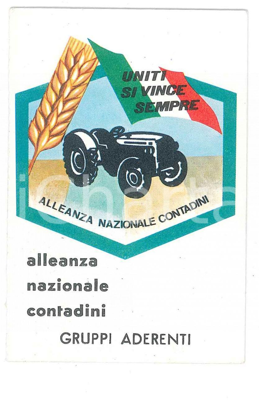 1970 ALLEANZA NAZIONALE CONTADINI Tessera del gruppo giovanile 6x9 cm Tessera originale d'epoca. GOOD/buono  Formato: 6x9 cm originale e autentica 1