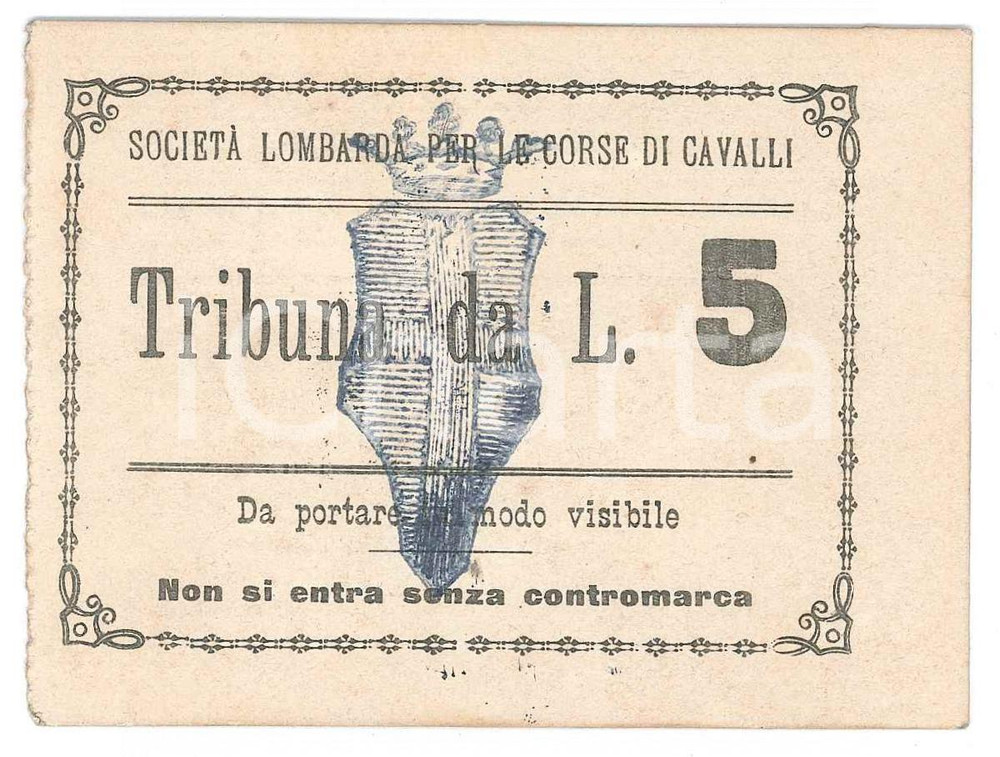 Oggetto da collezione cartaceo 1920 ca IPPICA Società lombarda per le corse di cavalli  Biglietto tribuna 9x7 1