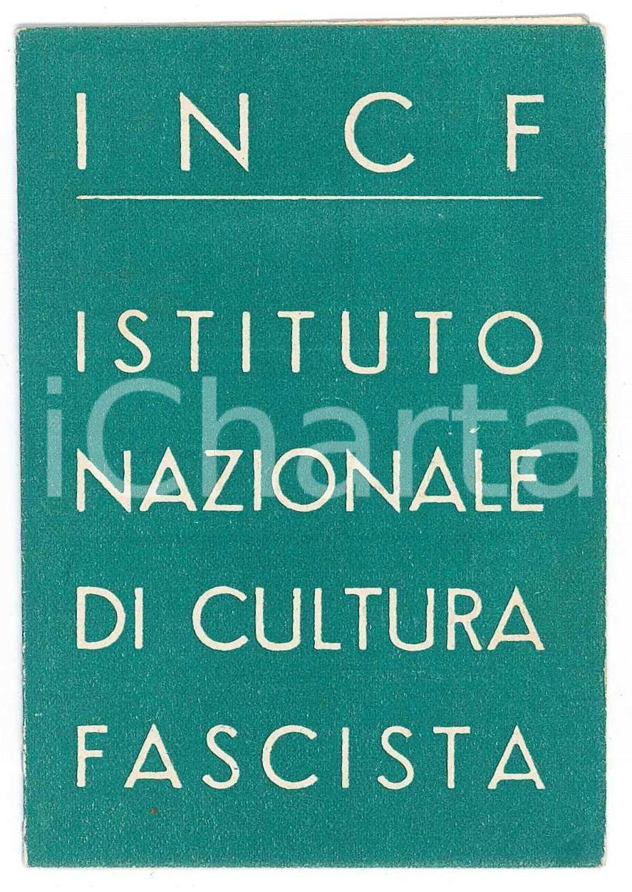 Oggetto da collezione cartaceo 1939 MESSINA  INCF Ist. Cultura Fascista  Tessera del Cav. Borruto Palmerio 1