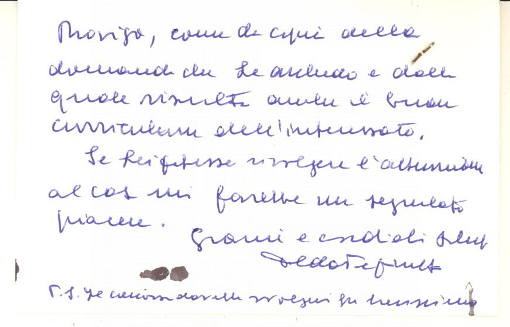 Autografo originale 1976 PADOVA Avv. Aldo PERISSINOTTO  Biglietto da visita AUTOGRAFO 1