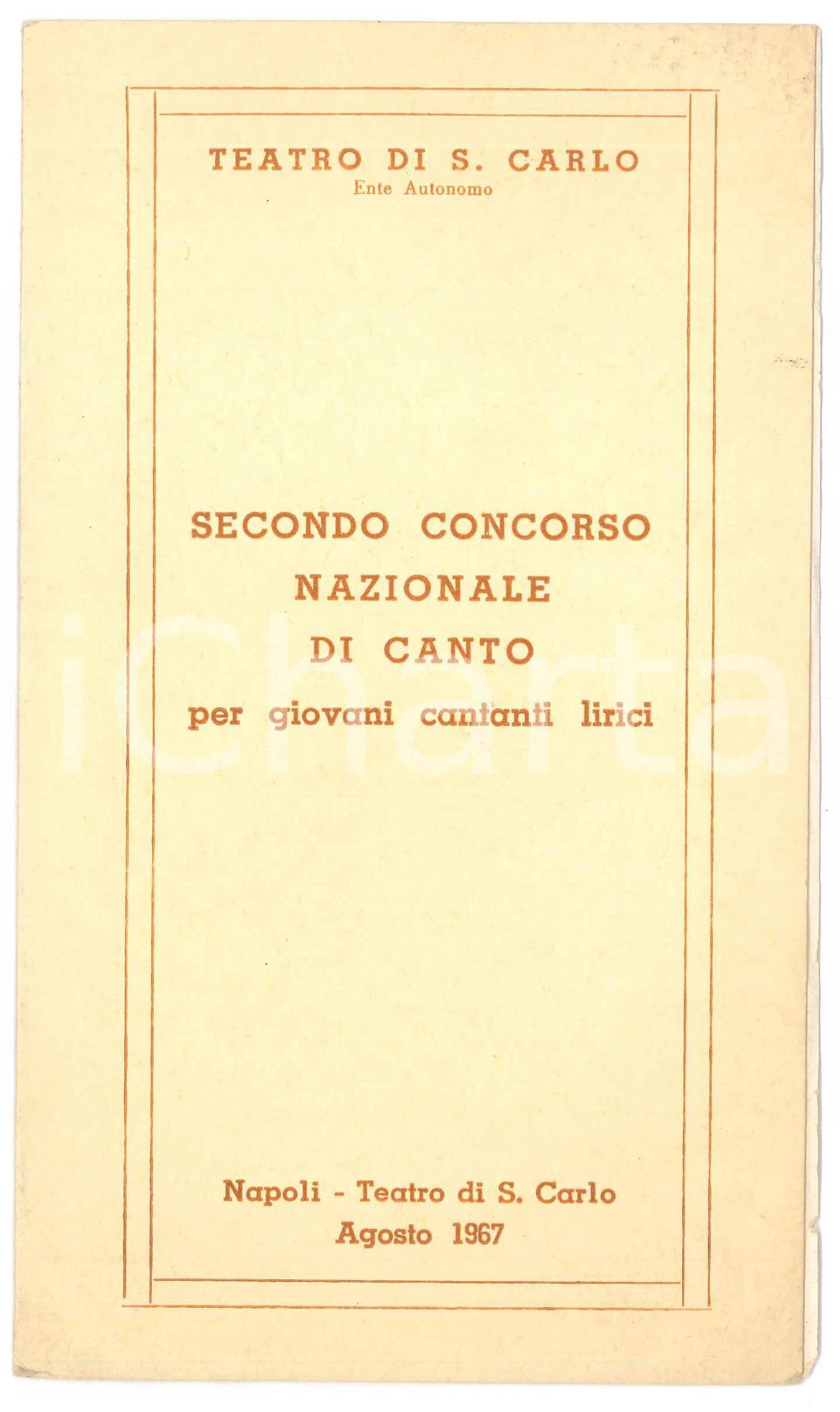 Oggetto da collezione cartaceo 1967 NAPOLI Teatro San Carlo IIÂ° Concorso giovani cantanti lirici  Regolamento 1