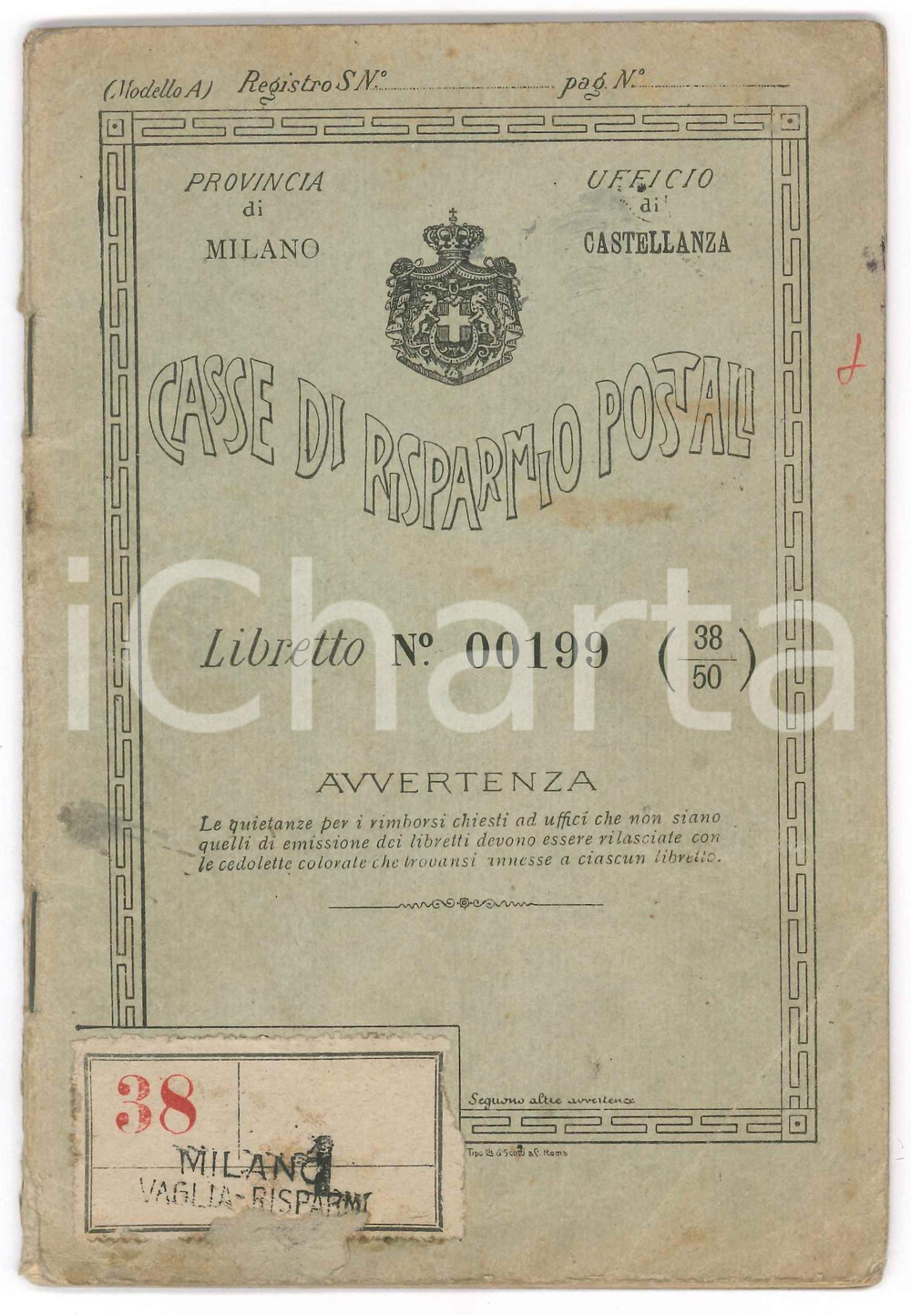 Libro, pubblicazione d epoca 1910 CASTELLANZA Casse di risparmio postali  Libretto al portatore 13x19 cm 1