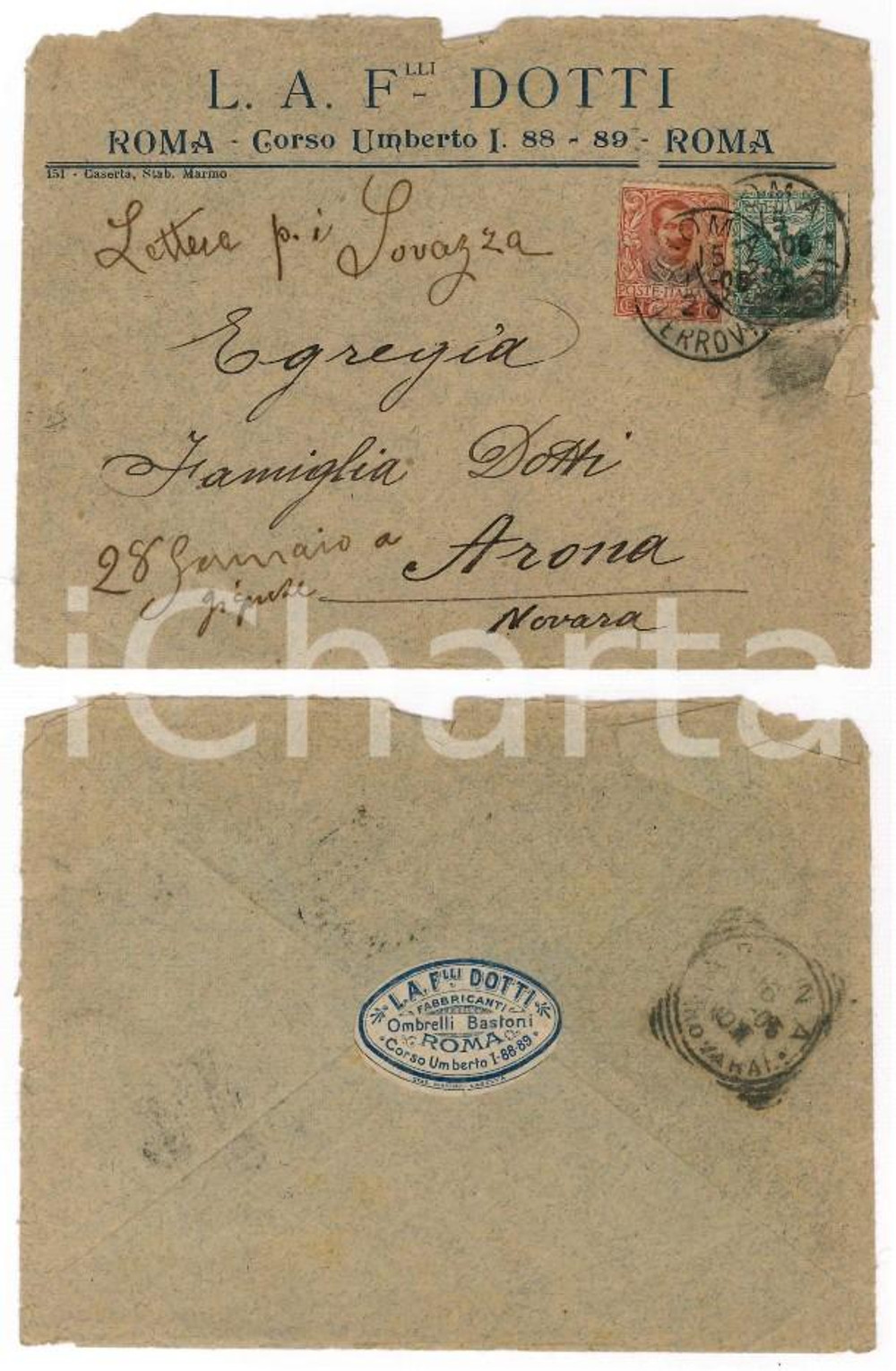 Documento originale, autentico 1928 ROMA Corso Umberto I Fratelli DOTTI Fabbricanti ombrelli e bastoni  Busta 1