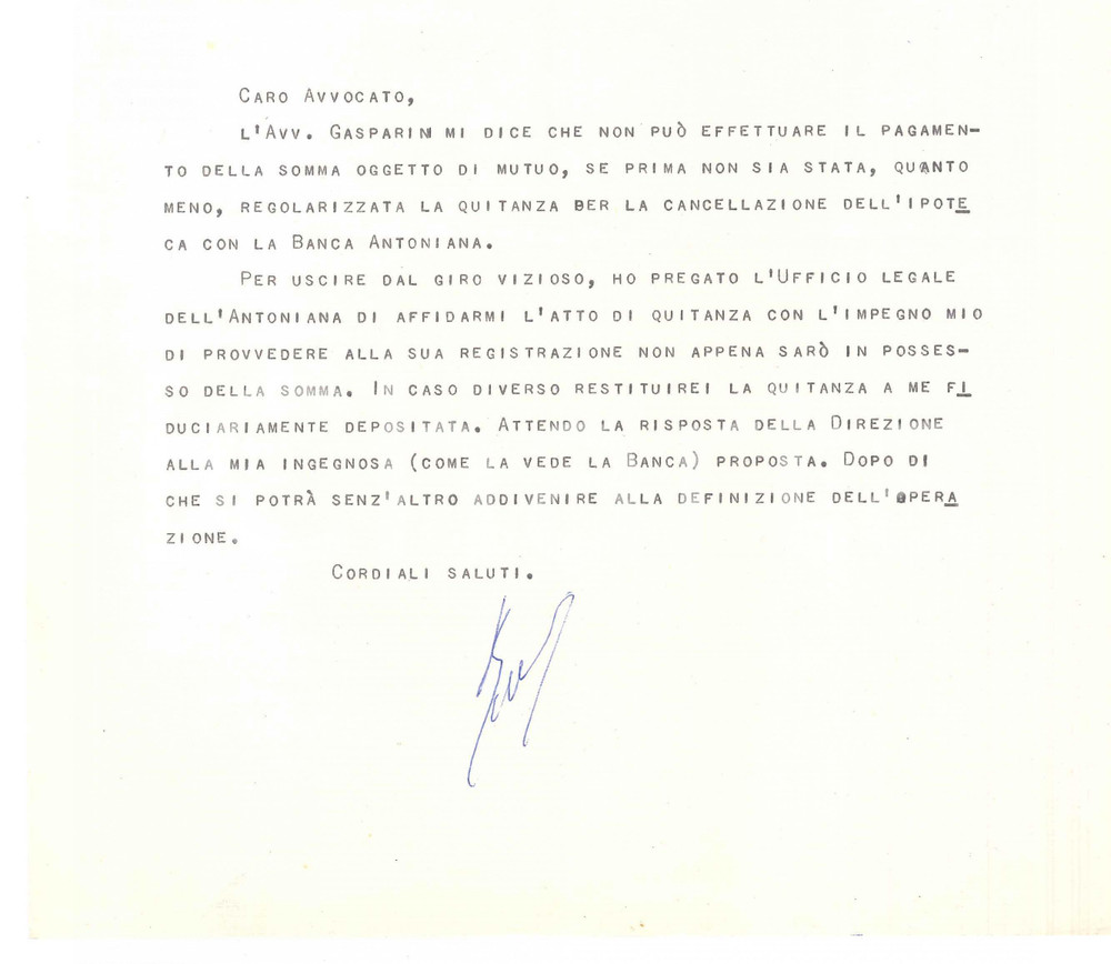 Documento originale, autentico 1968 PADOVA Notaio Giuseppe BENACCHIO  Lettera per saldo mutuo Autografo 1