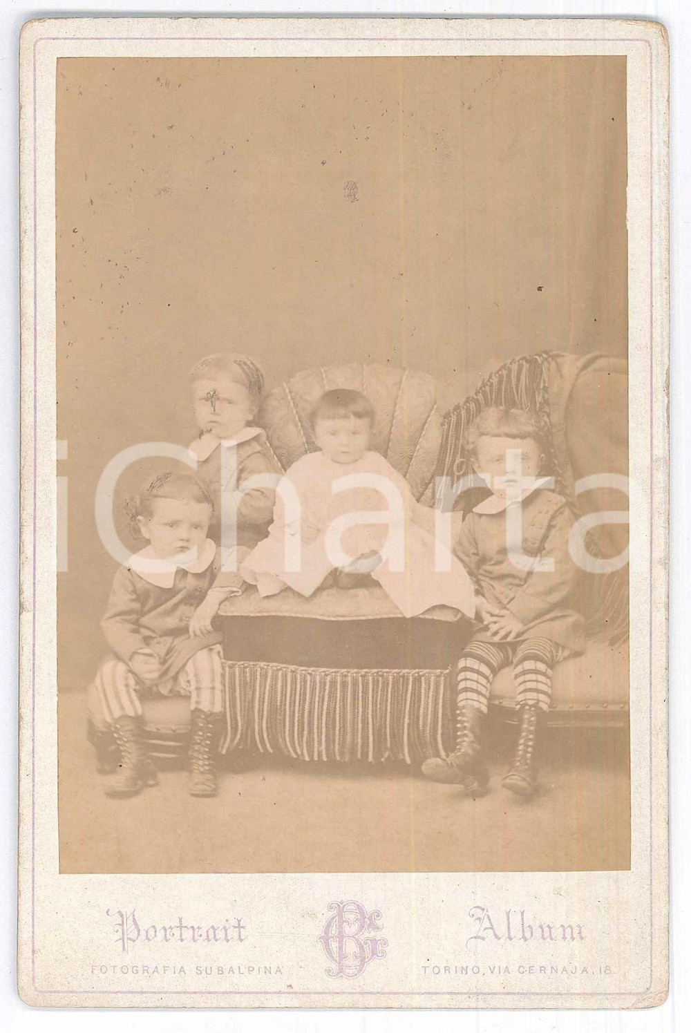 Fotografia d epoca originale 1875 ca TORINO Fratelli RADICATI DI BROZOLO bambini  Fotografia Subalpina 1