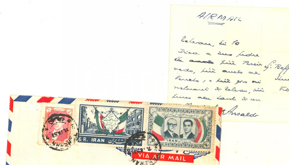 Autografo originale 1957 TEHERAN Giovanni ANSALDO direttore Il Mattino  Cartolina AUTOGRAFA 1