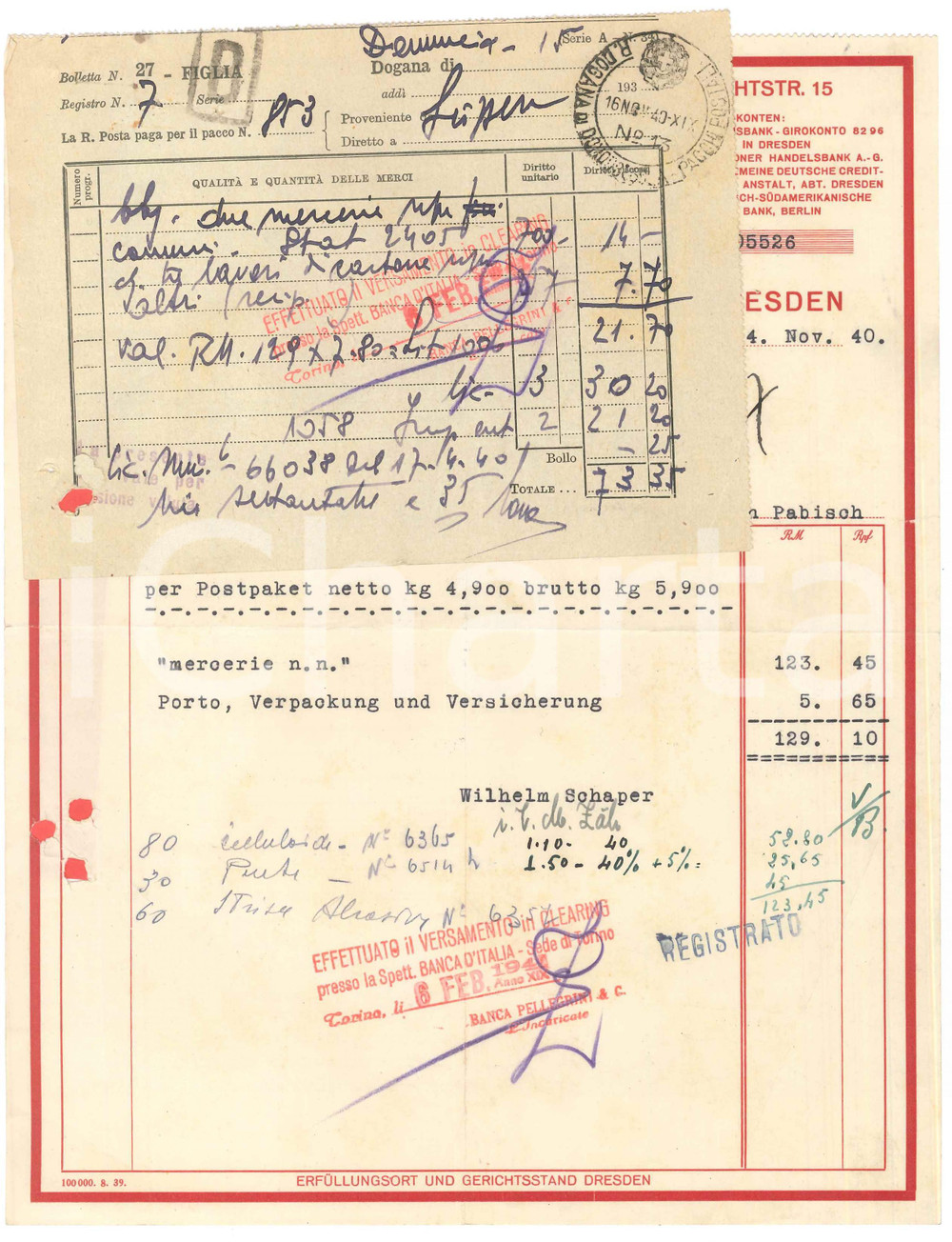 1940 DRESDEN (D) - Wilhelm SCHAPER Dental-Fabrik - Fattura