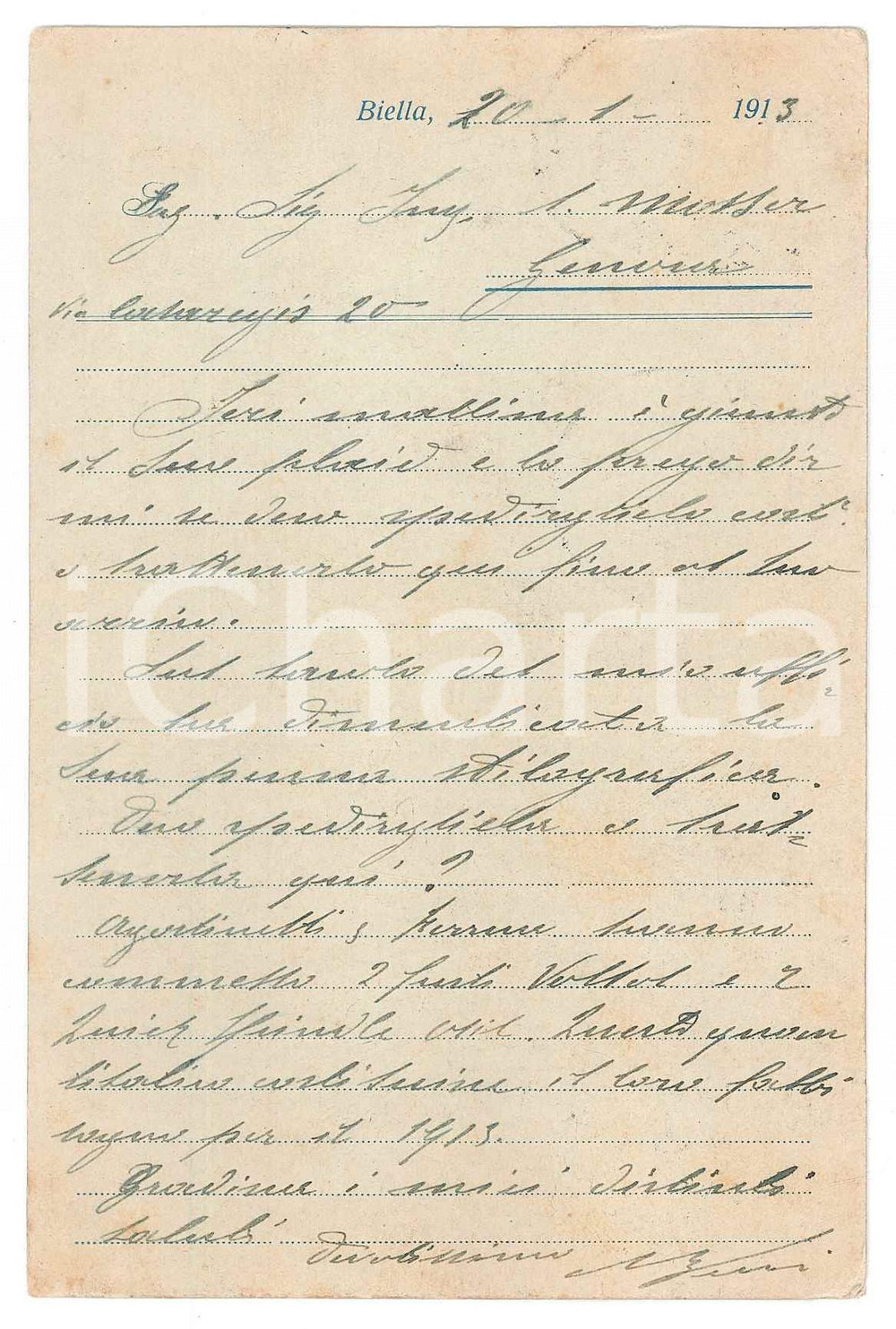 Cartolina originale da collezione 1920 BIELLA Attilio VESCOVI  Cartolina commerciale intestata 1