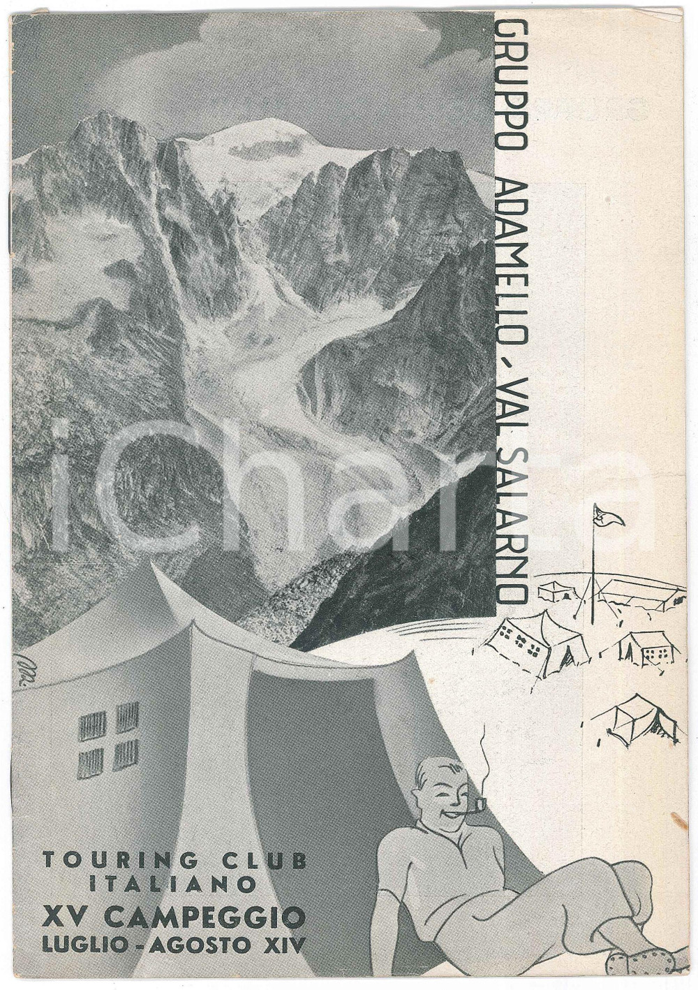 Materiale pubblicitario d’epoca 1936 TOURING CLUB XV Campeggio Gruppo ADAMELLO  Val SALARNO Pieghevole 1