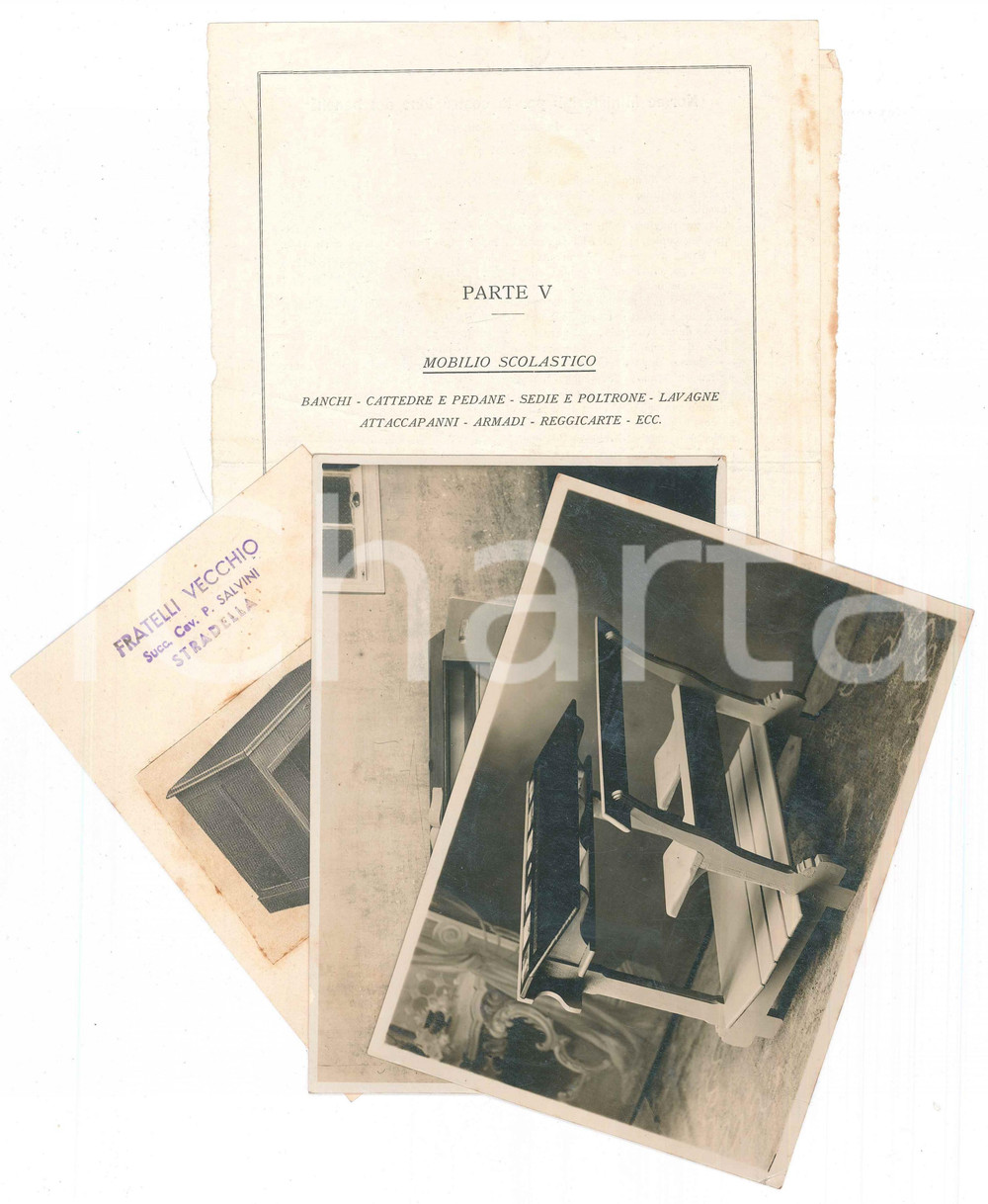 Materiale pubblicitario d’epoca 1930 ca MOBILIO SCOLASTICO  Ditta VECCHIO di STRADELLA  IMUS di TORINO 1