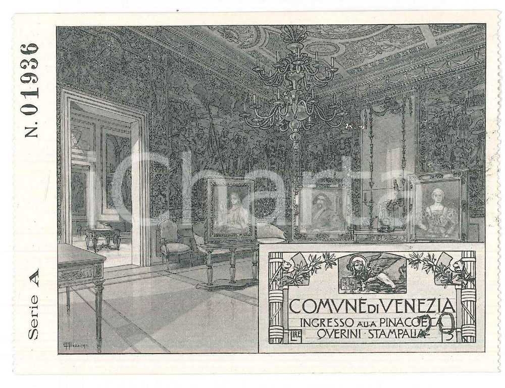Oggetto da collezione cartaceo 1930 ca COMUNE DI VENEZIA  Pinacoteca QUERINI STAMPALIA  Biglietto ingresso 1