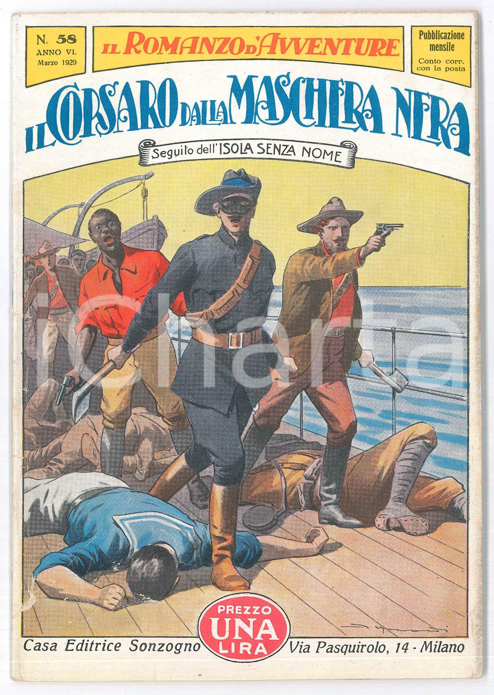 Libro, pubblicazione d epoca 1929 Guglielmo STOCCO Corsaro dalla maschera nera ROMANZO D AVVENTURE n.58 1