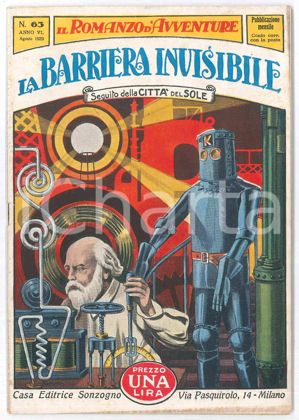 Libro, pubblicazione d epoca 1929 Gastone SIMONI La barriera invisibile ROMANZO D AVVENTURE n.63 Anno VI 1