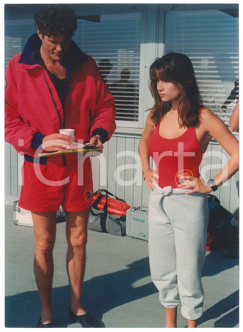 Fotografia d epoca originale 1995 ca USA BAYWATCH TV Series  David HASSELHOFF Alexandra PAUL sul set Foto 1 1