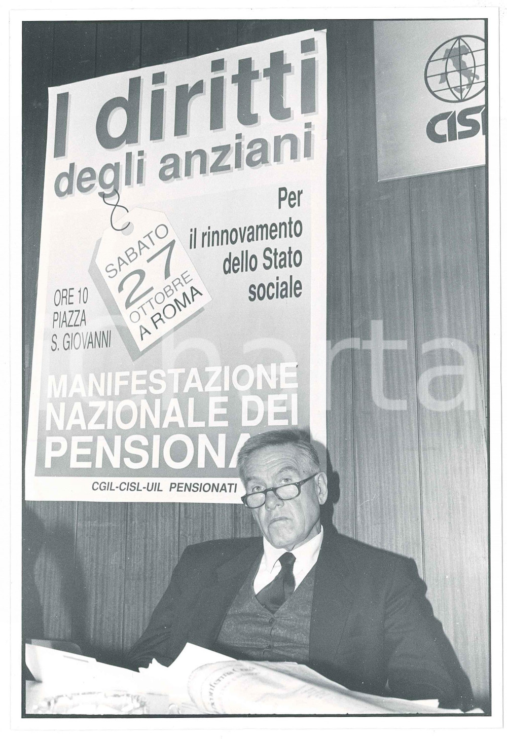 Fotografia d epoca originale 1990 ITALIA SINDACATI Bruno TRENTIN segretario CGIL  Ritratto Foto 1