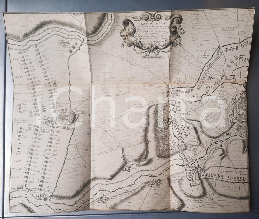 Stampa, bozzetto originale 1690 ca FRANCE SiÃ¨ge d ARRAS 1654  Camp des ArmÃ©es du Roy Louis XIIII Mappa 1