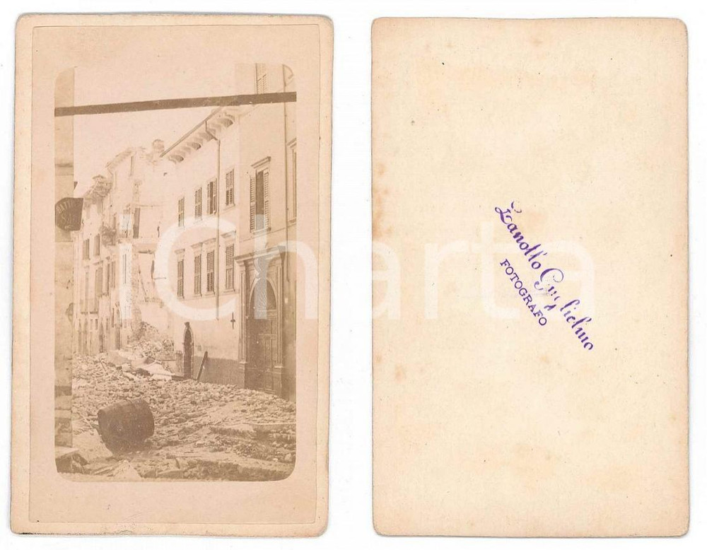 Fotografia d epoca originale 1887 TERREMOTO LIGURIA  Paese danneggiato 1 Foto Guglielmo ZANOLLO CDV 1