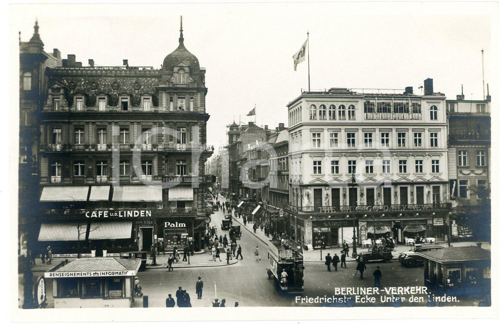 Cartolina originale da collezione 1930 ca BERLIN BerlinerVerkehr Friedrichstrasse Ecke Unter den Linden Cartolina 1