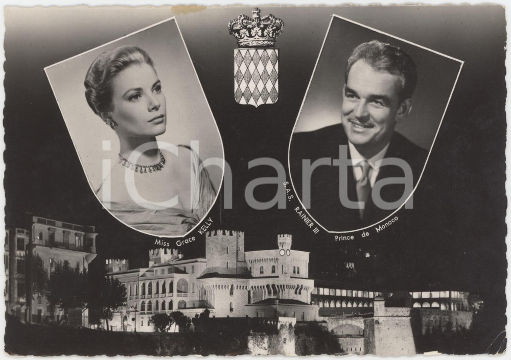 Cartolina originale da collezione 1956 PRINCIPATO DI MONACO Matrimonio Ranieri III con Grace KELLY Cartolina FG NV 1