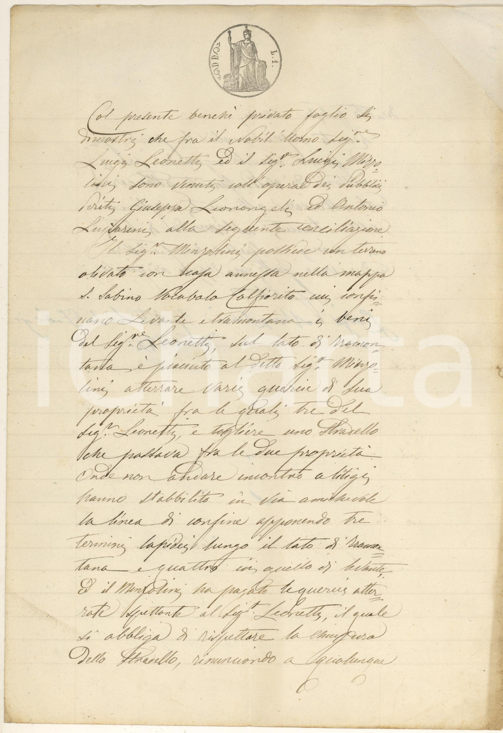 Documento originale, autentico 1872 SAN SABINO / SPOLETO Conciliazione MINZOLINILEONETTI per querce abbattute 1