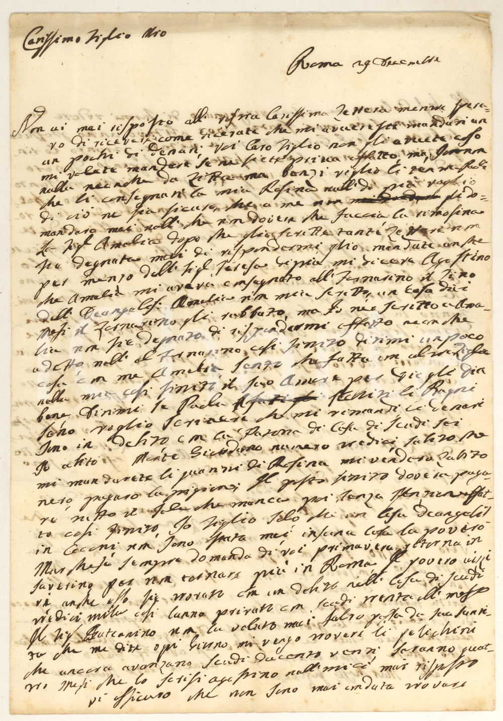 Manoscritto, lettera originale 1830 ca ROMA Nobildonna Paolina CAMBI VOGLIA al figlio  Conti di casa AUTOGRAFO 1