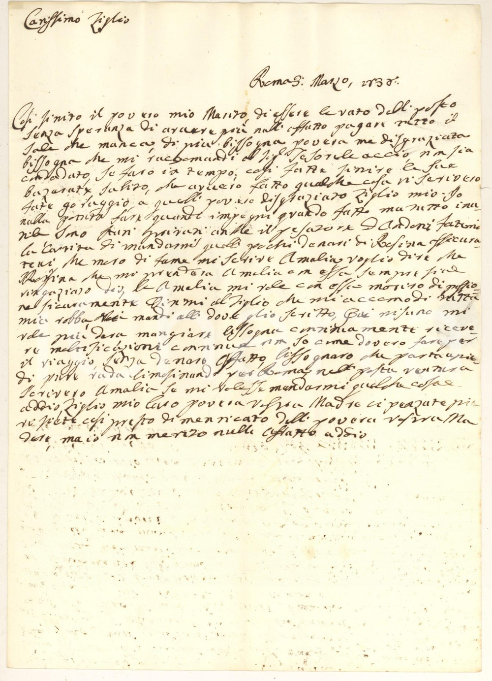 Manoscritto, lettera originale 1838 ROMA Nobildonna Paolina CAMBI VOGLIA in difficoltà economiche AUTOGRAFO 1