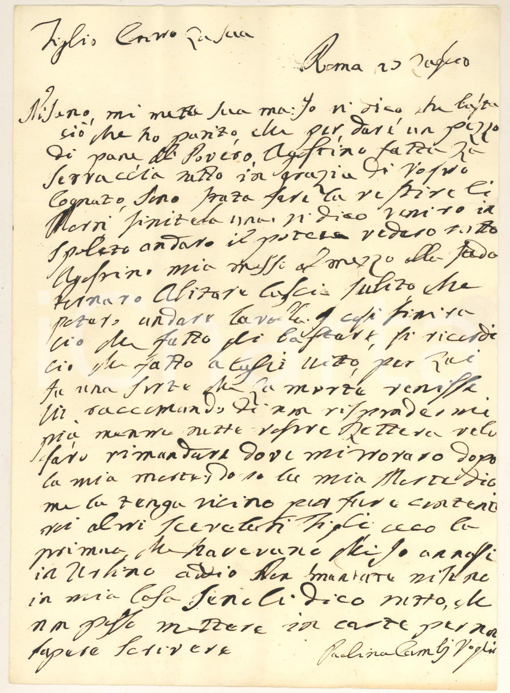 1848 ROMA Lettera nobildonna Paolina CAMBI VOGLIA al figlio - AUTOGRAFO Lettera prefilatelica, autografa della nobildonna Paolina Cambi Voglia al figlio Giovanni Battista Leonetti.PAGINE: 4 (1 scritta) FAIR/discreto piegature d'epoca Formato: 20x28 cm originale e autentica 1