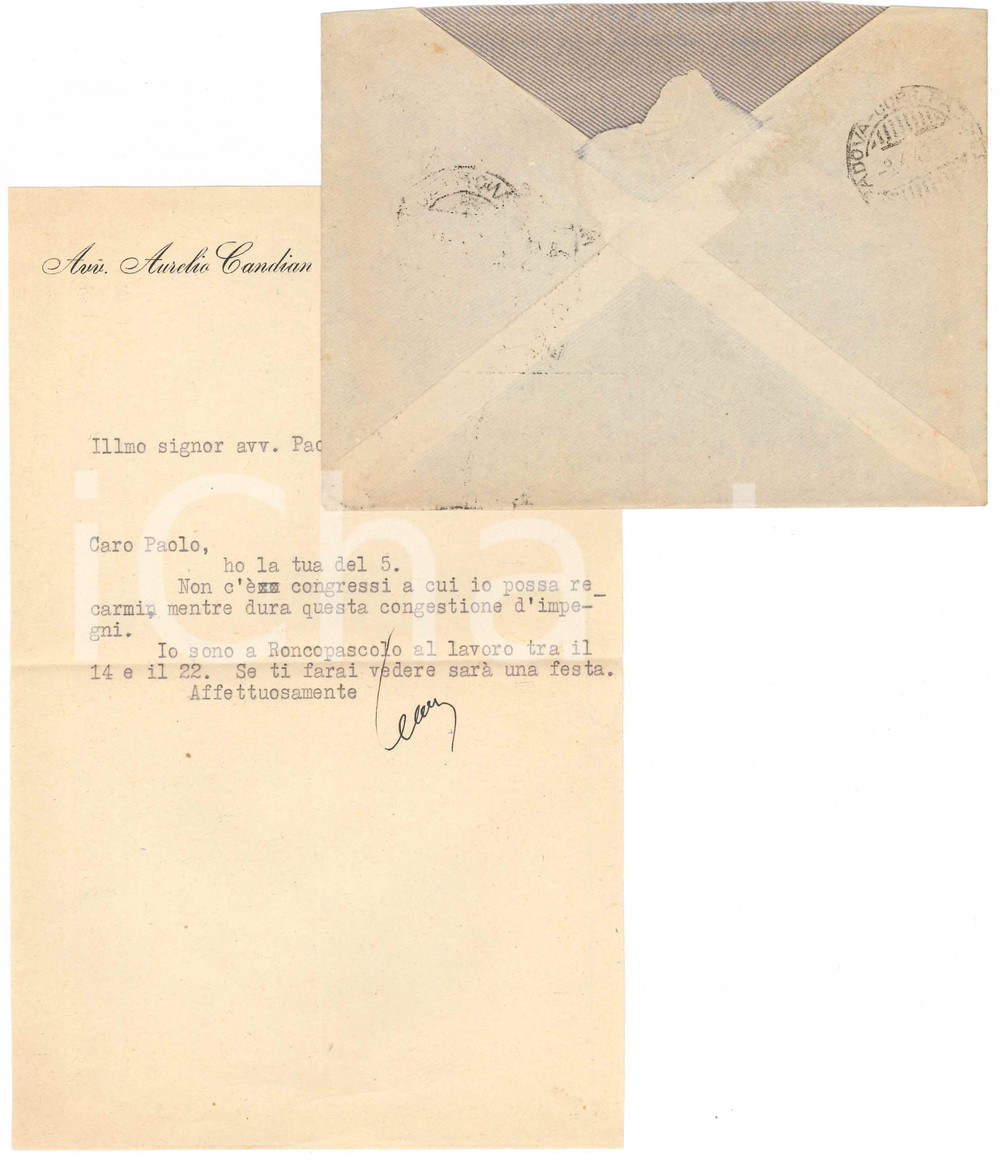 Autografo originale 1949 MILANO Aurelio CANDIAN in una congestione d impegni  Autografo 1