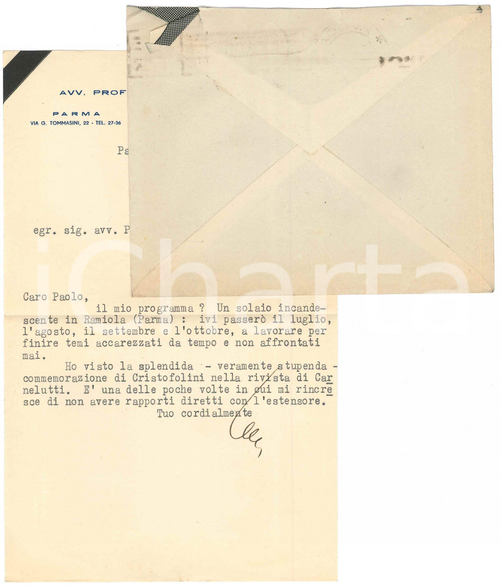 Autografo originale 1938 PARMA Aurelio CANDIAN  Luglio in un solaio incandescente Autografo 1