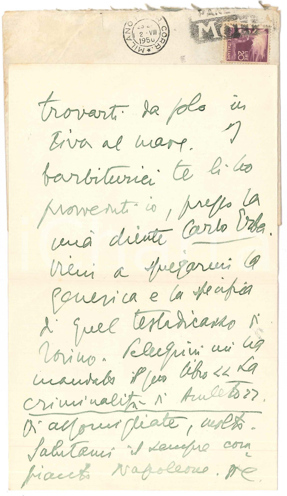 Autografo originale 1950 MILANO Lettera Aurelio CANDIAN a un amico  Invito a Riccione Autografo 1