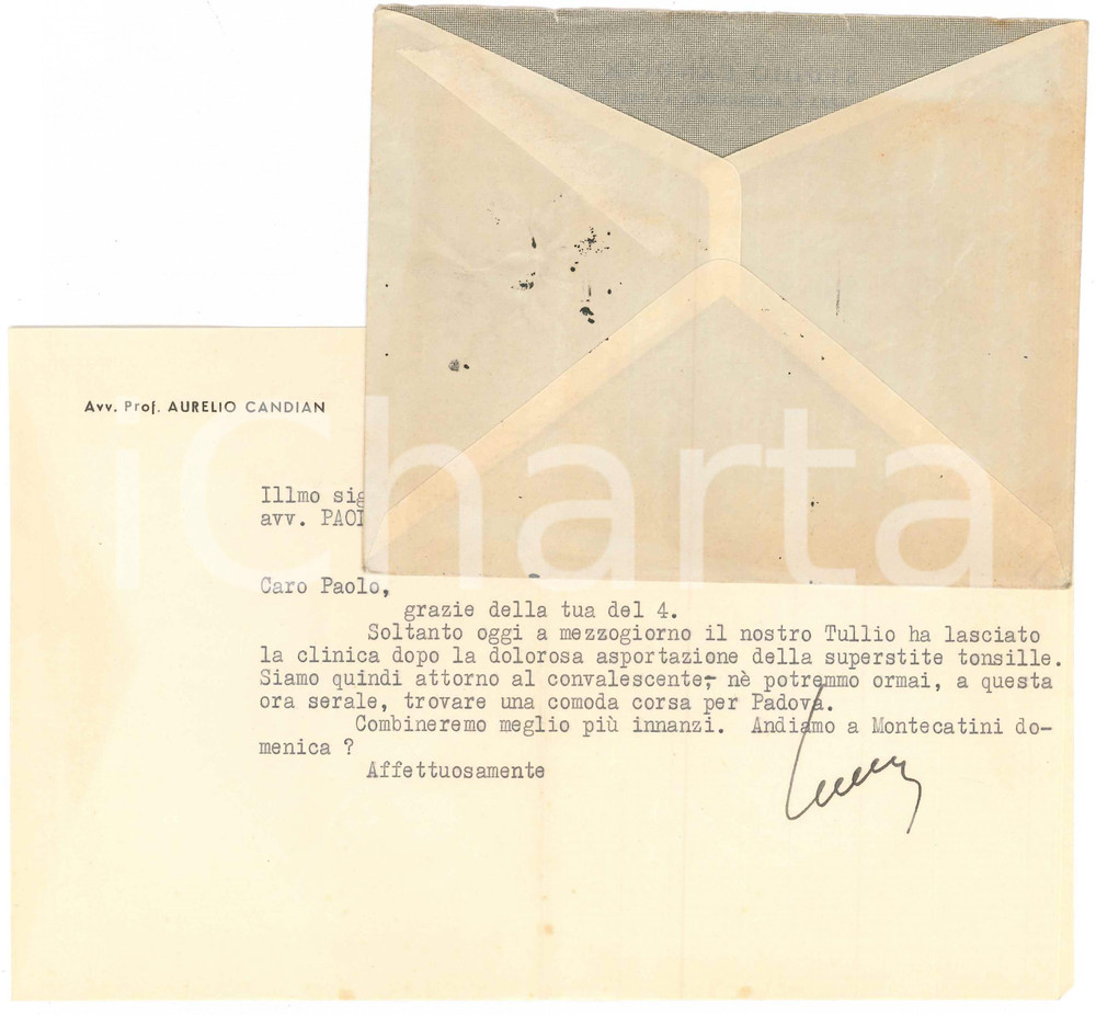 Autografo originale 1951 MILANO Lettera Aurelio CANDIAN a un collega  Autografo 1