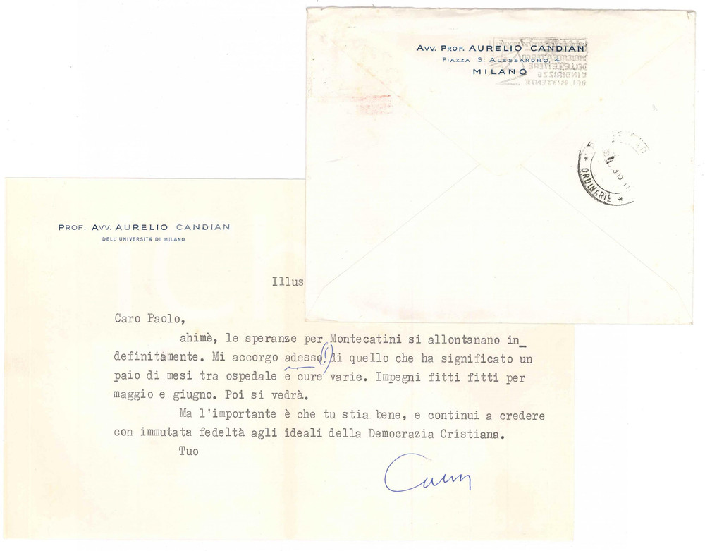 Autografo originale 1963 MILANO Aurelio CANDIAN  e un calendario fitto di impegni  Autografo 1