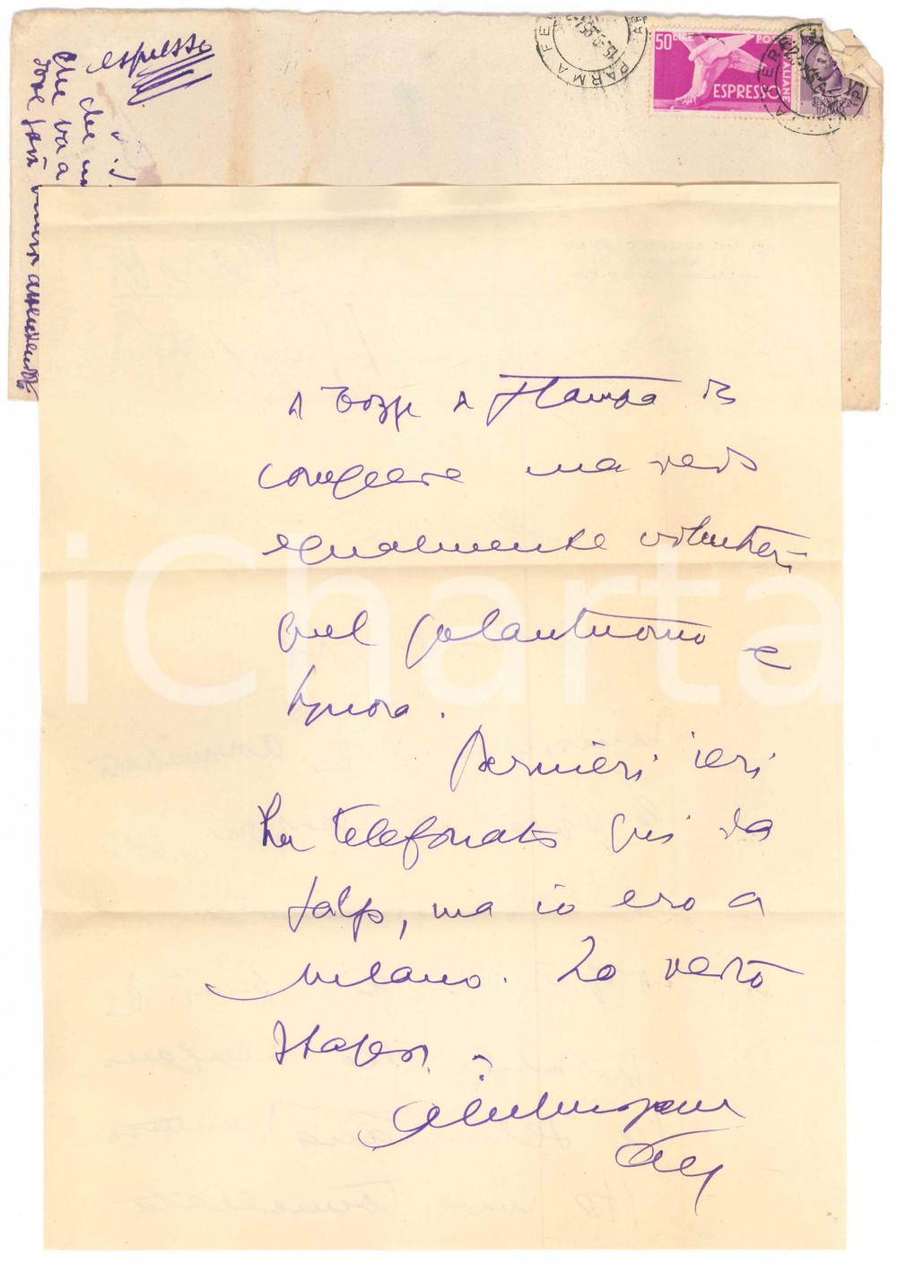 1954 MILANO Aurelio CANDIAN annulla gli impegni per malattia *Autografo Lettera interamente autografa, con busta viaggiata.Su carta intestata.PAGINE: 1 (2 facciate) FAIR/discreto piegature d'epoca  originale e autentica 1